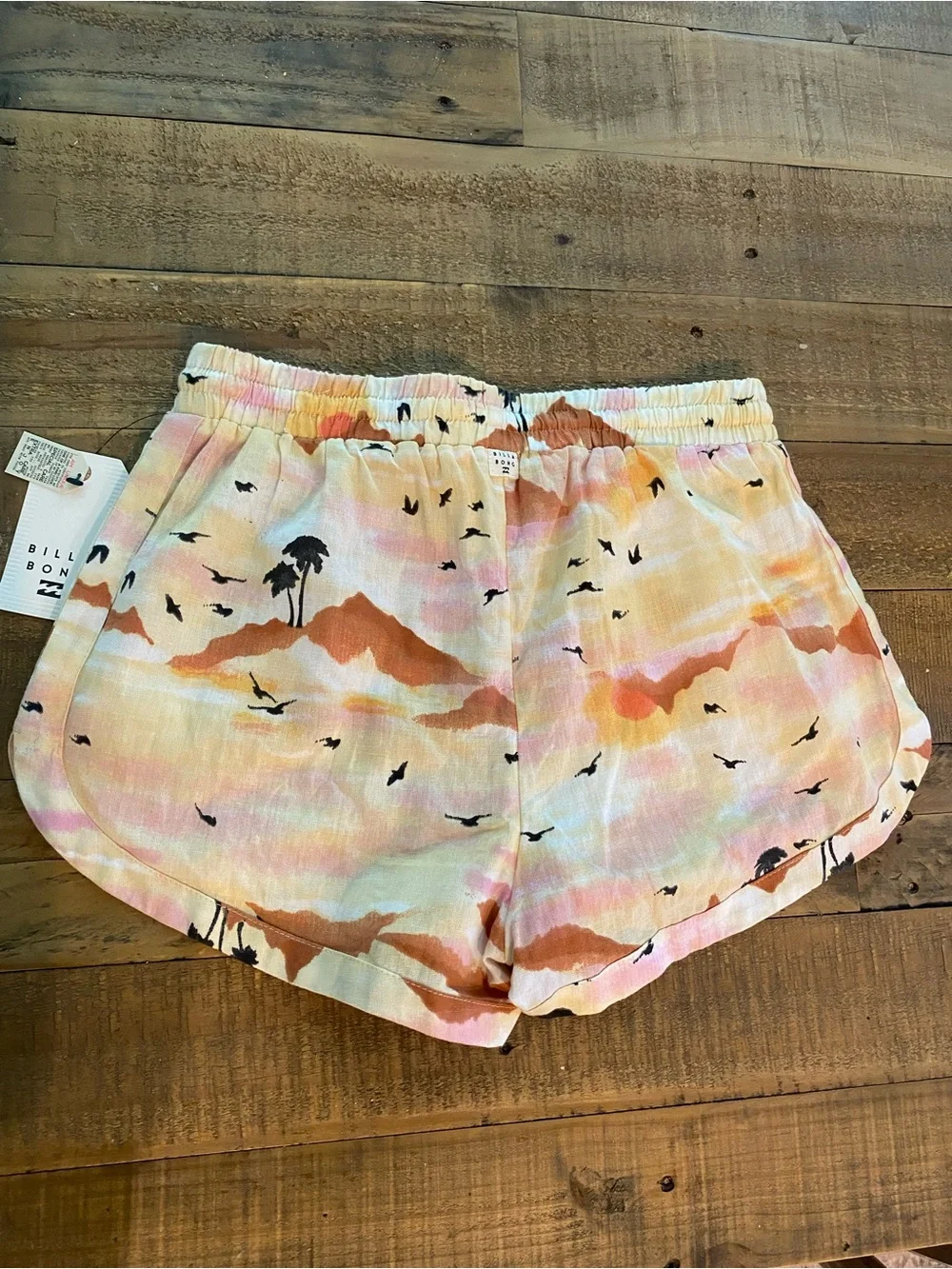Billabong Peach and Pink Sunset Print Drawstring Shorts